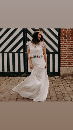 Alix long skirt with tropical embroidery